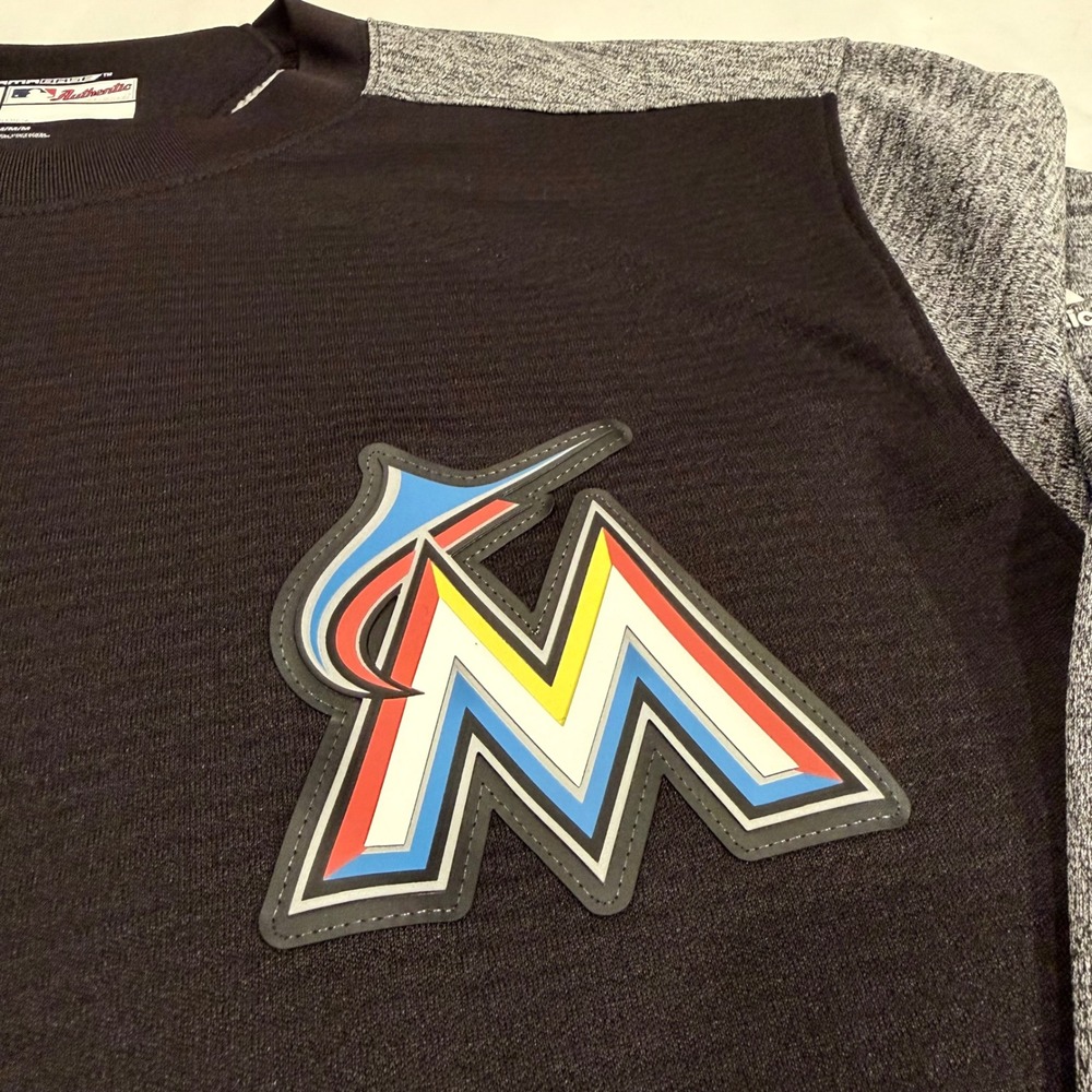 Majestic Miami Marlins Therma Base Authentic Crewneck Pullover Mens Medium Shirt - Picture 6 of 9